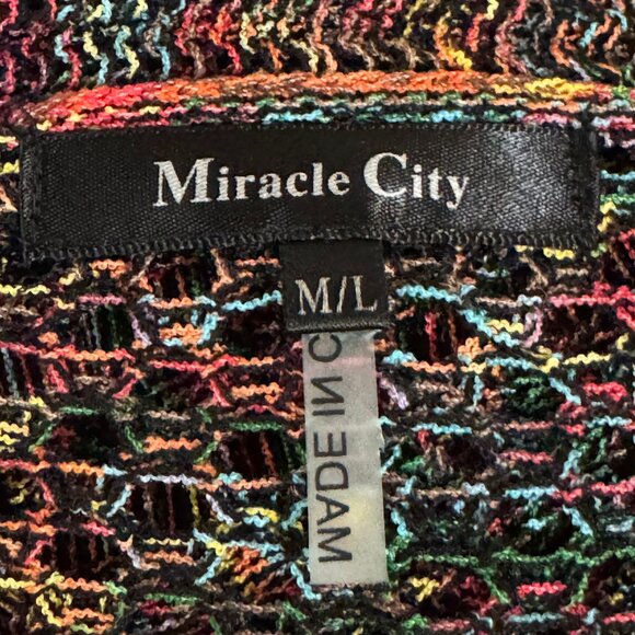 Womens Open Weave Tunic Sweater Jacket M/L Crochet Front Tie Multicolor - Picture 7 of 8